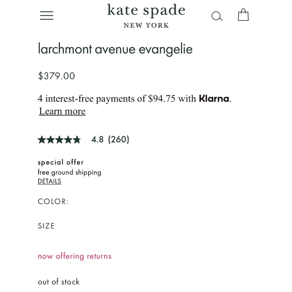 NWT Kate Spade Larchmont Ave. Evangelie - CUTE! - Picture 5 of 14